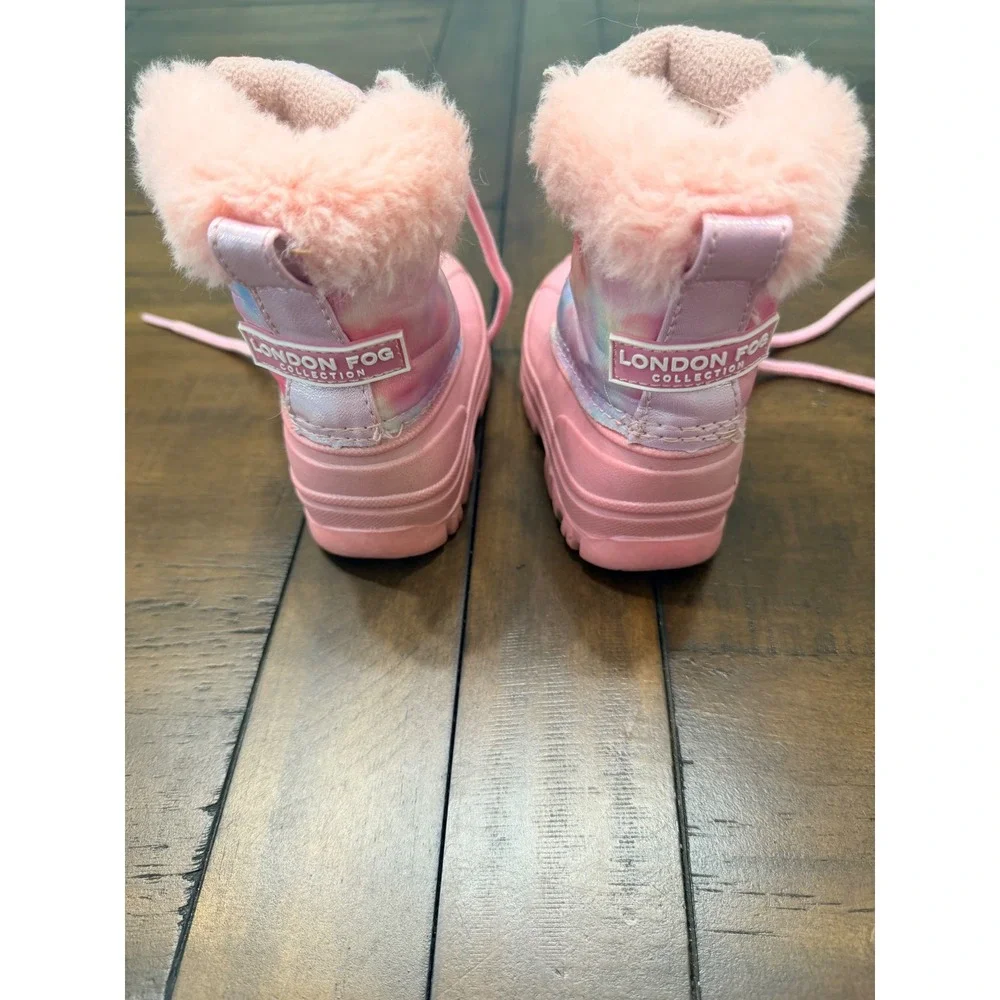 London Fog Girls Pink Tie Dye Faux Fur Winter Snow Boots Size 5 BF2130